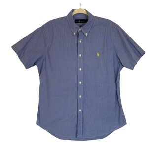 Ralph Lauren Mens Blue Gingham Check Short Sleeve Button Down Shirt Large LG